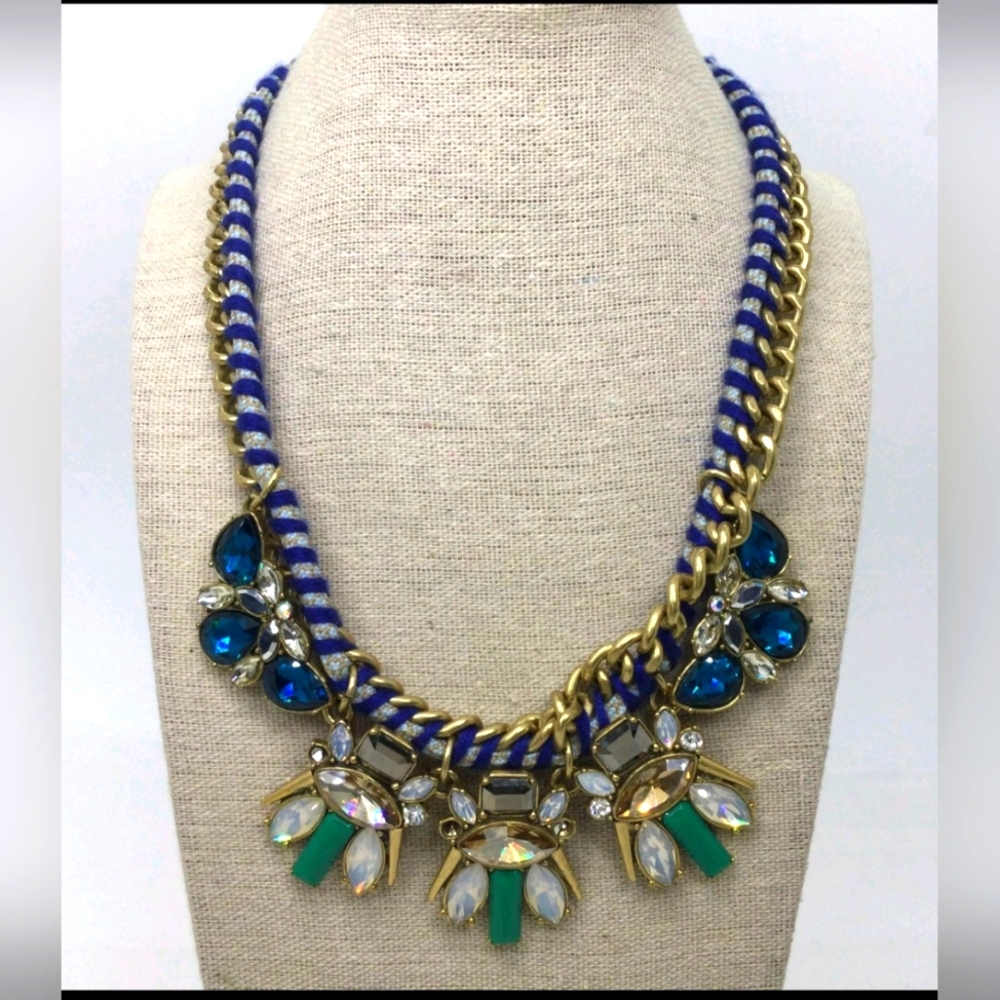 J. Crew Blue and Gold Necklace with Symmetrical Design